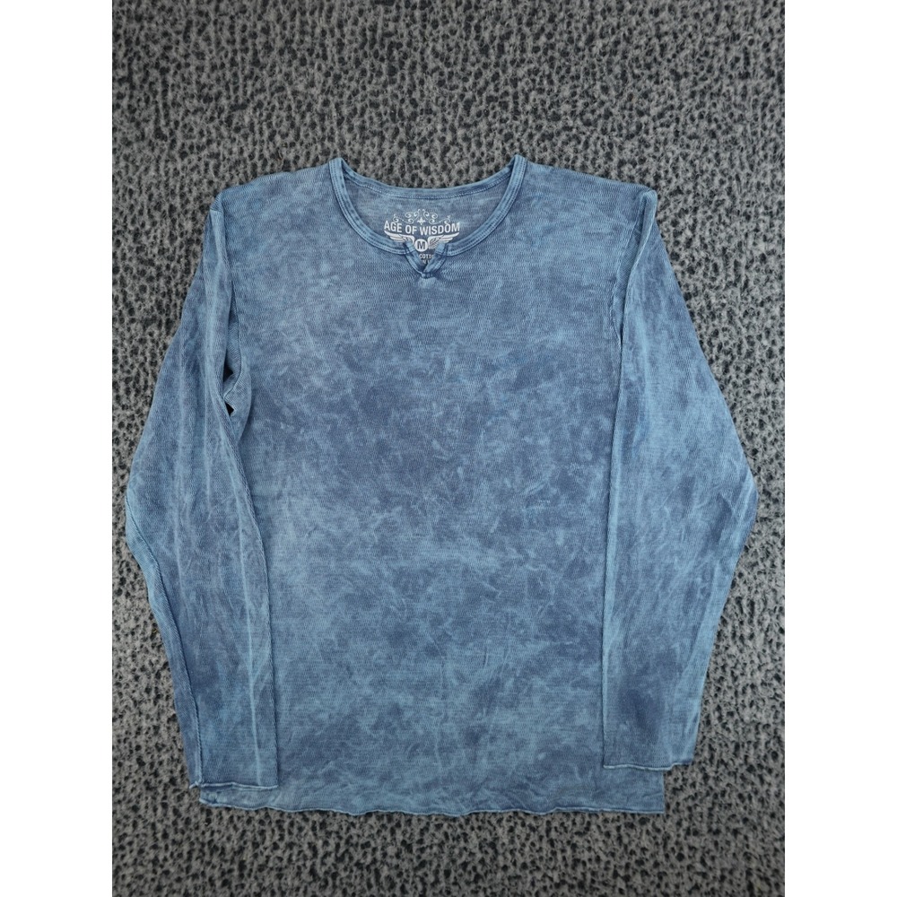 Age of Wisdom Thermal Shirt Mens Medium Blue Excellent Acid Wash Waffle Knit
